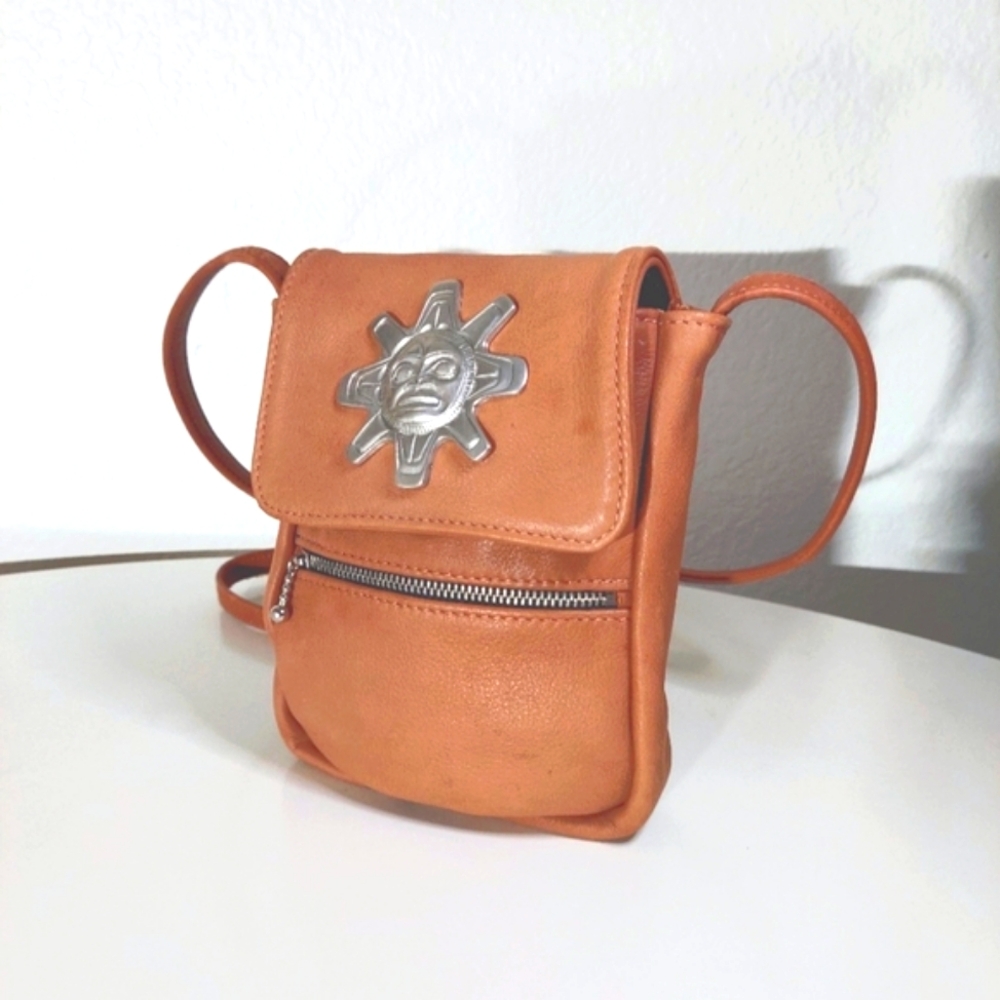 Spirit Of The Wild Light Brown Leather Foldover Crossbody Mini Bag